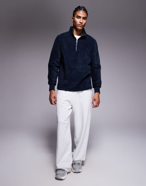 ASOS DESIGN – Marinblå sweatshirt i fleece med kvartslång dragkedja och ståkrage  , 2 av 5