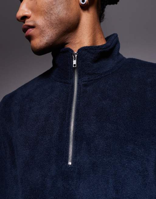 ASOS DESIGN – Marinblå sweatshirt i fleece med kvartslång dragkedja och ståkrage  , 5 av 5