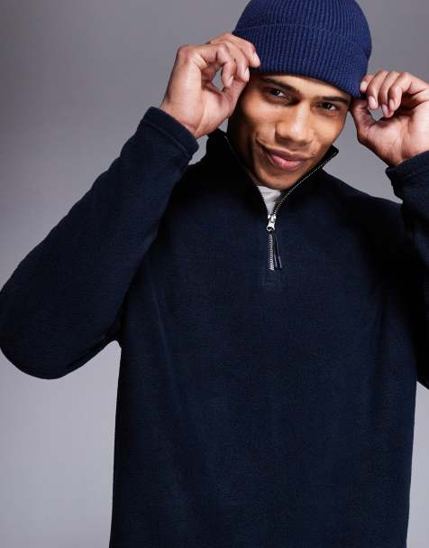 ASOS DESIGN – Marinblå sweatshirt i fleece med kvartslång dragkedja - view 1