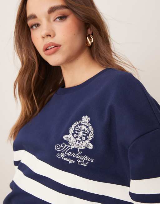 ASOS DESIGN – Marinblå sweatshirt i oversize med Heritage Club-broderi, 4 av 4