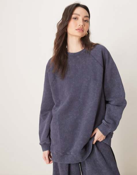 ASOS DESIGN – Marinblå sweatshirt i oversize med tvättad finish, del av set - view 1