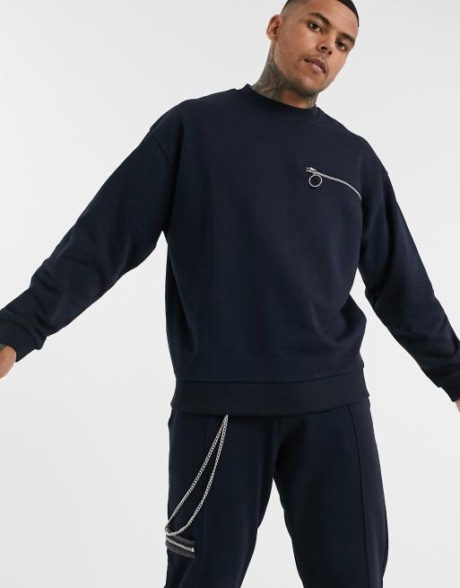 ASOS DESIGN – Marinblått set med dragkedja och kedja, 2 av 3