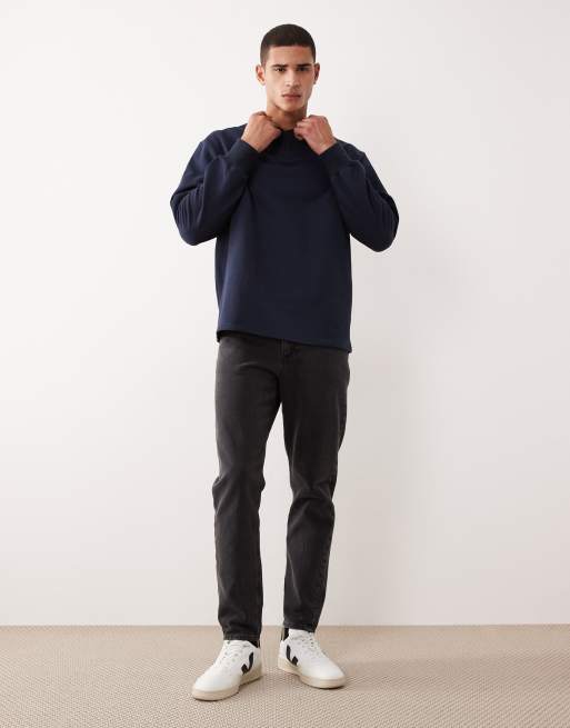 ASOS DESIGN – Marinblå sweatshirt i oversize och henleystil av bomullspiké, 2 av 5