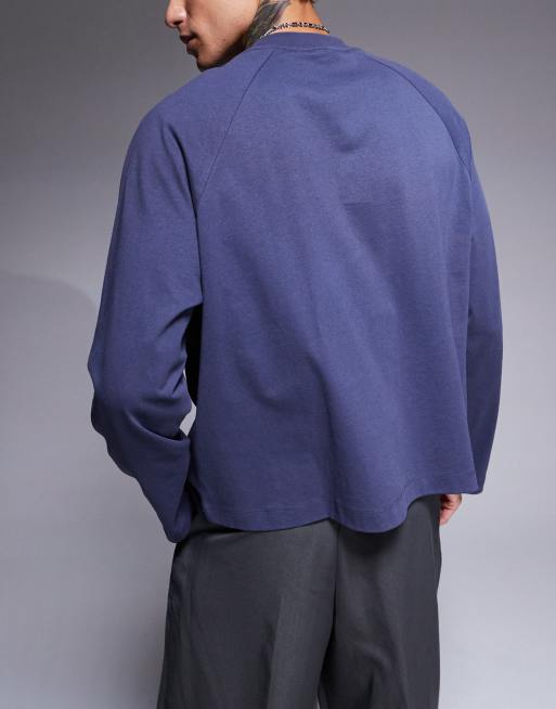 ASOS DESIGN – Marinblå t-shirt i boxig oversize-passform med långa raglan-ärmar, 3 av 4