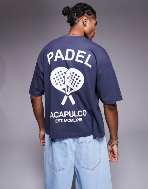 ASOS DESIGN – Marinblå t-shirt i oversize med boxig passform och padeltryck - view 1