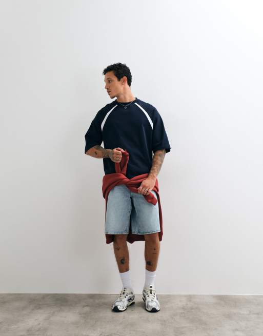 ASOS DESIGN – Marinblå t-shirt i oversized fit med boxig passform och paneldetalj, 4 av 5