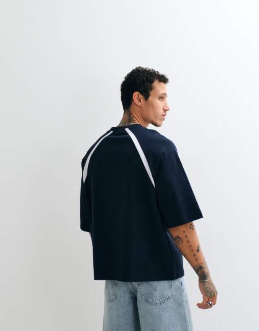 ASOS DESIGN – Marinblå t-shirt i oversized fit med boxig passform och paneldetalj, 5 av 5
