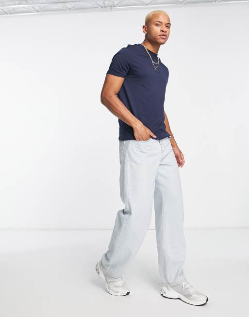 ASOS DESIGN – Marinblå t-shirt med rund halsringning och uppvikt ärm, 3 av 4