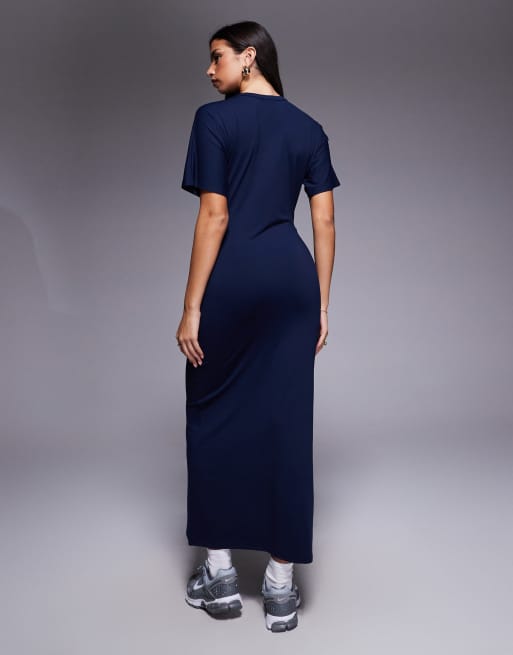 ASOS DESIGN – Marinblå t-shirtklänning i midilängd med dekorativ söm framtill, 4 av 4