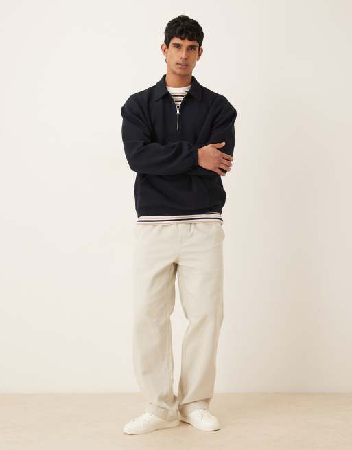 ASOS DESIGN – Marinblå, texturerad pikétröja i oversized fit med kvartslång dragkedja, 2 av 5