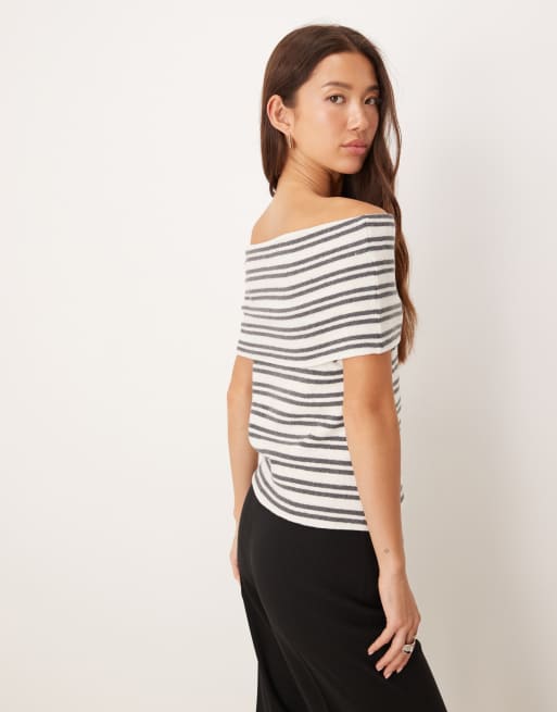 ASOS DESIGN – Marinblå, texturerad t-shirt med bara axlar och randigt mönster, 4 av 4