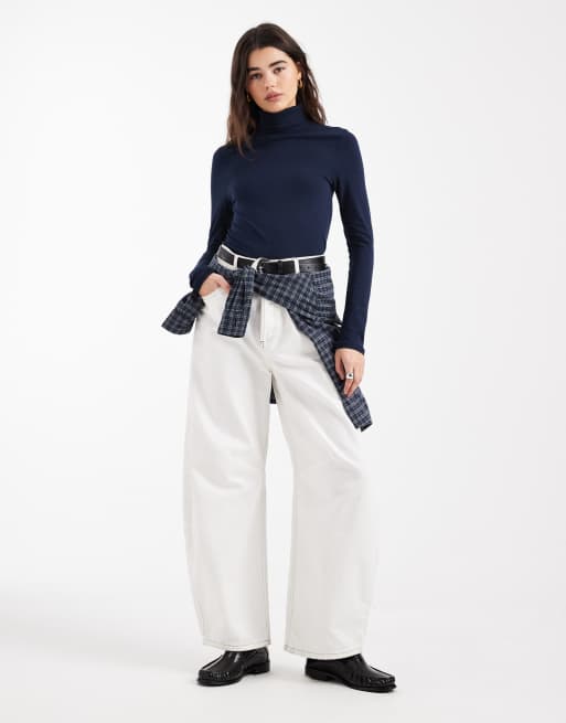 ASOS DESIGN – Marinblå topp i jersey med långa ärmar och polokrage, 4 av 4
