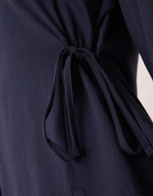 ASOS DESIGN – Marinblå topp med långa ärmar och knytning i midjan, 3 av 4