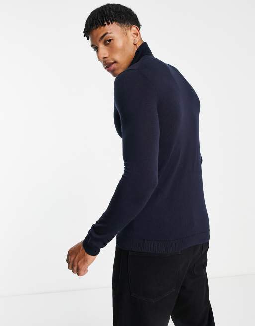 ASOS DESIGN – Marinblå tröja av merinoull i muscle fit med polokrage, 3 av 4