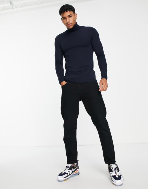 ASOS DESIGN – Marinblå tröja av merinoull i muscle fit med polokrage, 4 av 4