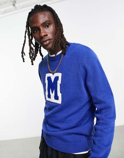 ASOS DESIGN – Marinblå tröja i collegestil med broderi