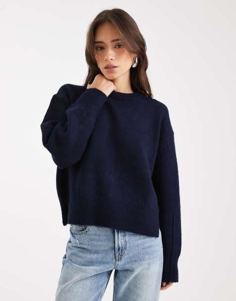 ASOS DESIGN – Marinblå tröja med rund halsringning, sidoslits och boxig passform - view 1