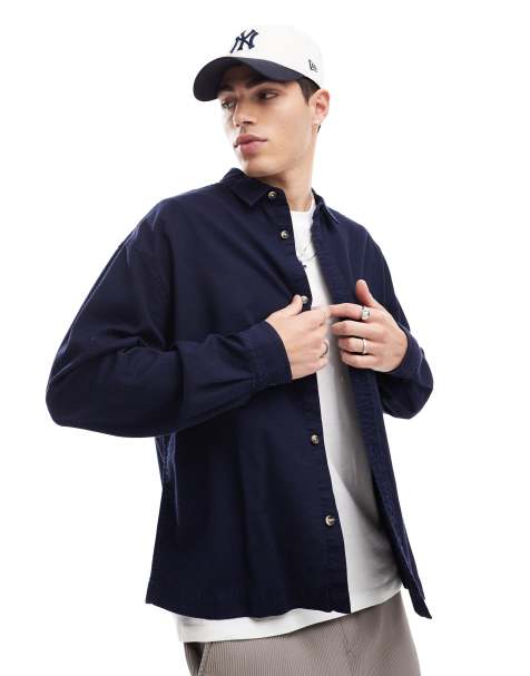 ASOS DESIGN – Marinblå, våffelstrukturerad skjorta i boxig oversize-passform - view 1