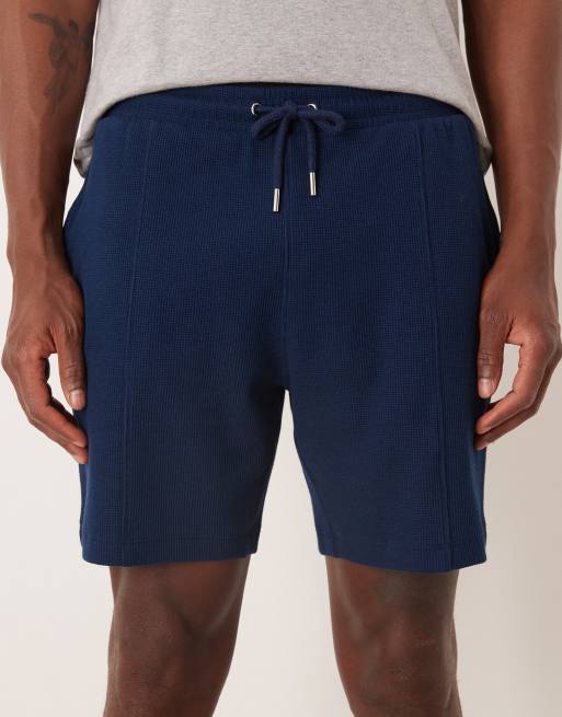 ASOS DESIGN – Marinblå, våfflade jersey-shorts med smal passform och stråveck, 4 av 5