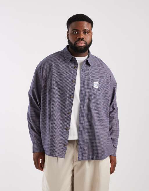 ASOS DESIGN – Marinblårutig skjorta i oversized fit med märke på bröstet, 2 av 5
