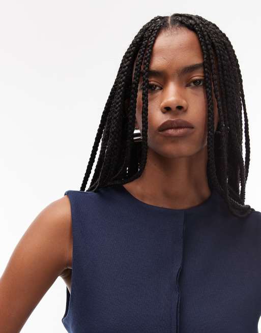 ASOS DESIGN – Marinblått, figurnära, mjukt linne med dekorativ söm , 3 av 4