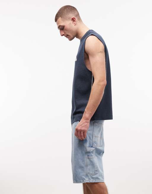 ASOS DESIGN – Marinblått, kraftigt linne i oversize med texttryck i bäckebölja, 4 av 5