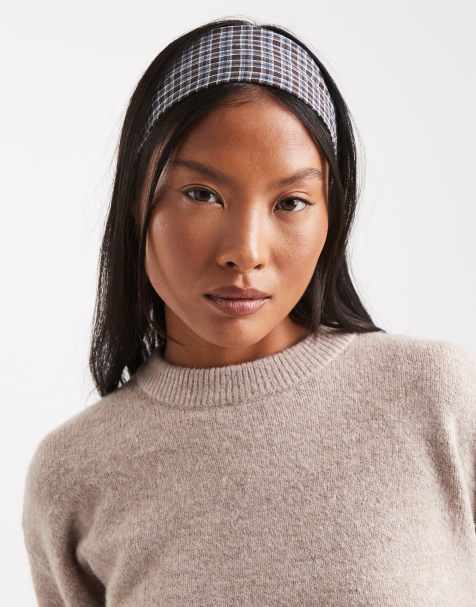 ASOS DESIGN – Marinblått och vinrött, rutigt hårband med stretch baktill - view 1