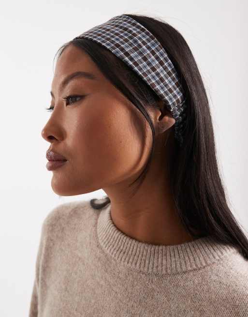 ASOS DESIGN – Marinblått och vinrött, rutigt hårband med stretch baktill, 2 av 3