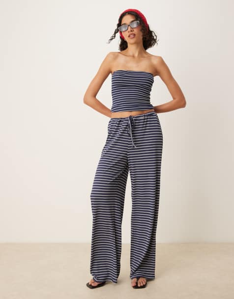 ASOS DESIGN – Marinblått, randigt set i lång modell - view 1