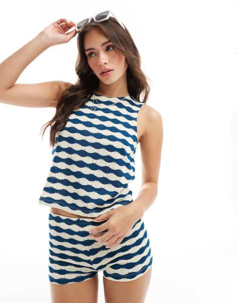 ASOS DESIGN – Marinblått, randigt, strukturerat linne, del av set - view 1