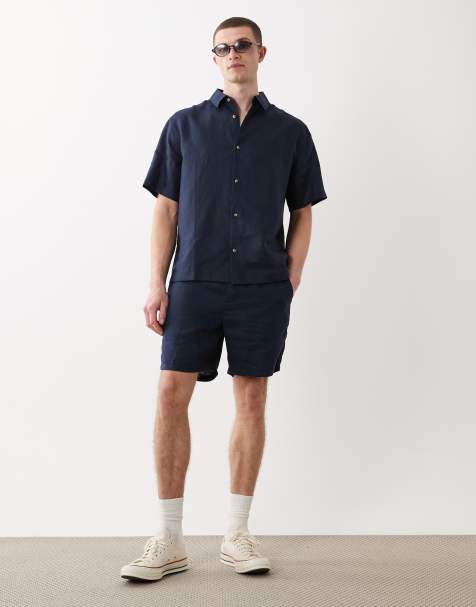 ASOS DESIGN – Marinblått set i 100% linne - view 1