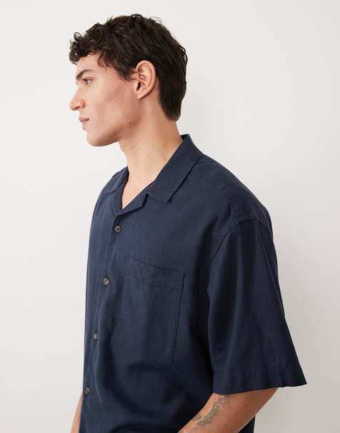 ASOS DESIGN – Marinblått set i linnetyg med skjorta och byxor - view 1