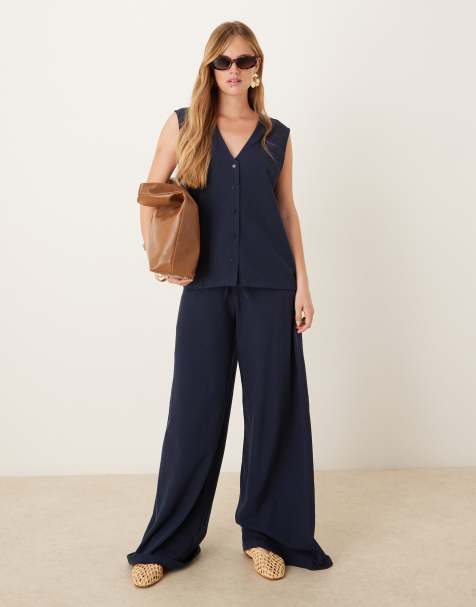 ASOS DESIGN – Marinblått, strukturstickat set - view 1