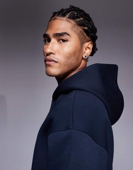 ASOS DESIGN - Marineblå afslappet hættetrøje i kraftigt stof i scuba-stil, 4 af 5