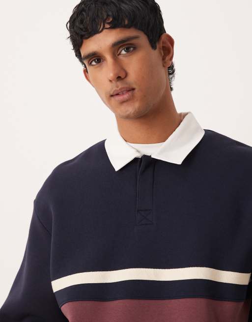 ASOS DESIGN - Marineblå afslappet polo-sweatshirt med rugby-detaljer og klip-og-sy-paneler, 5 af 5