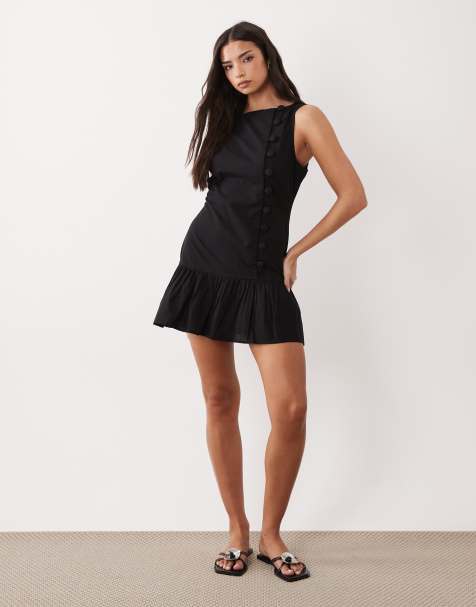 ASOS DESIGN - Marineblå asymmetrisk mini-sommerkjole med lige hals og habitvestedesign samt lavtsiddende talje - view 1