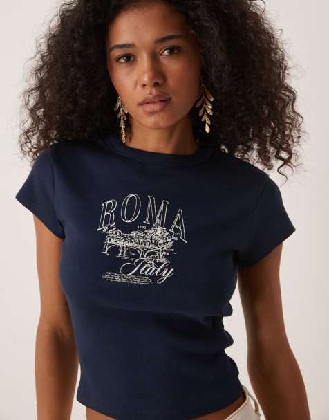 ASOS DESIGN - Marineblå baby-T-shirt med 'Roma'-grafik - view 1