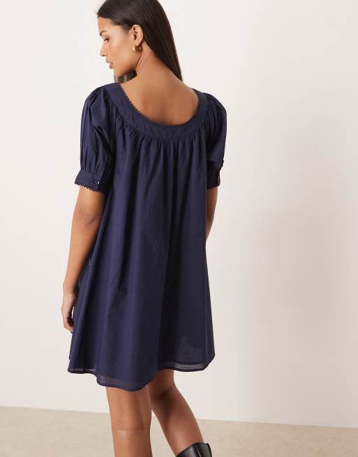ASOS DESIGN - Marineblå babydoll-minikjole med knapper, 2 af 4