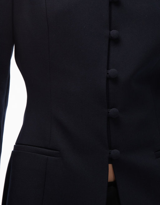 ASOS DESIGN - Marineblå blazer med høj hals i slim fit, 3 af 4