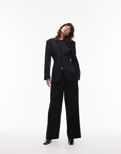 ASOS DESIGN - Marineblå blazer med høj hals i slim fit, 4 af 4