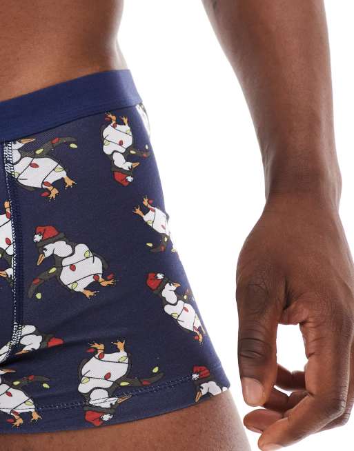 ASOS DESIGN - Marineblå boksershorts med jule-pingviner, 3 af 4