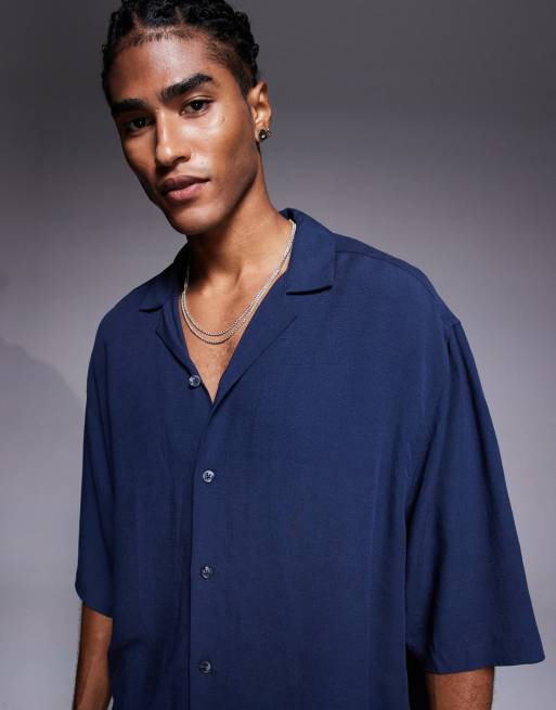 ASOS DESIGN - Marineblå, boxy, oversized reversskjorte - Del af sæt, 3 af 4
