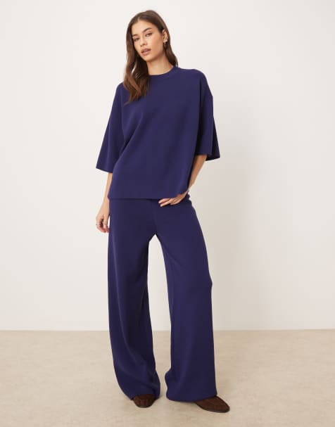 ASOS DESIGN - Marineblå bukser i strik - Del af sæt - view 1