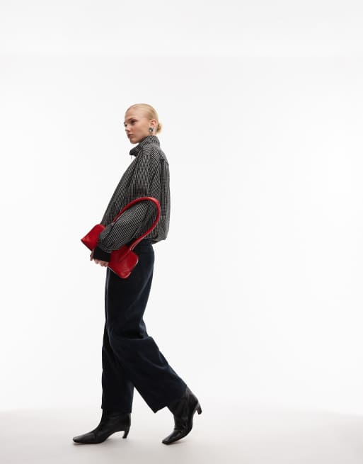 ASOS DESIGN - Marineblå bukser med lige ben og sømdetaljer i imiteret ruskind, 5 af 5