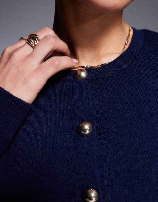 ASOS DESIGN - Marineblå cardigan med guldfarvede knapper i tæt strik - Del af sæt, 4 af 4