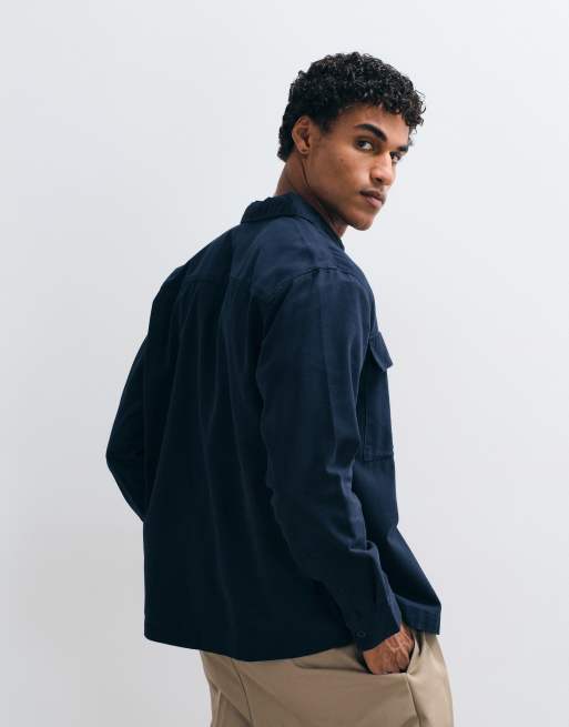ASOS DESIGN - Marineblå casual overskjorte med mærke, 5 af 5