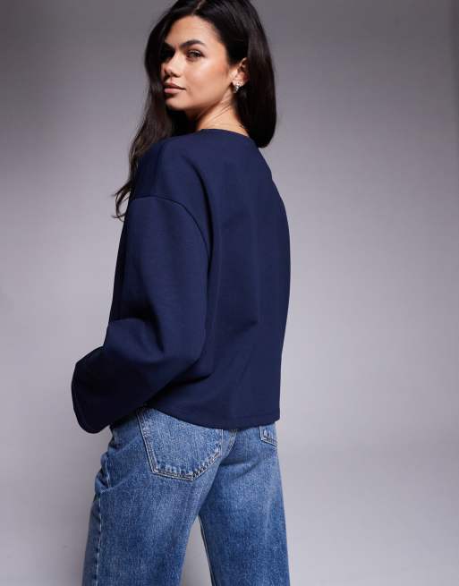ASOS DESIGN - Marineblå cropped cardigan med lange ærmer og V-hals, 3 af 4