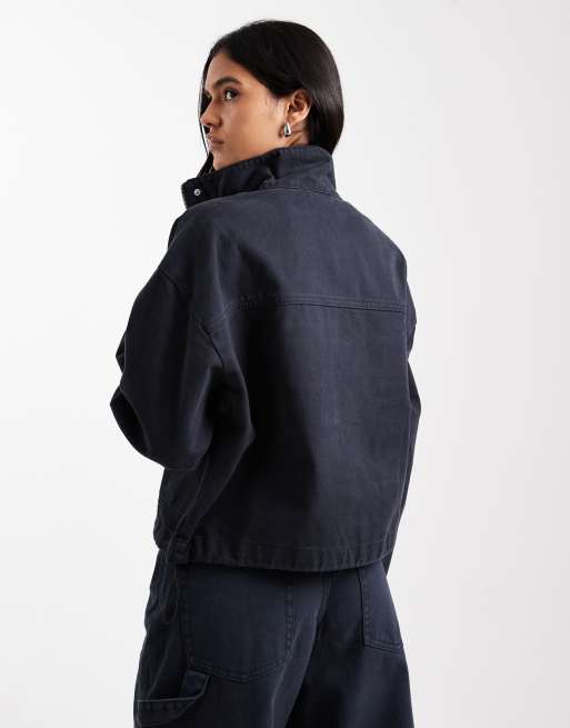 ASOS DESIGN - Marineblå denimjakke med ståkrave - Del af sæt, 3 af 4