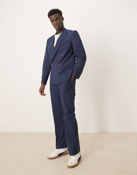 ASOS DESIGN - Marineblå dobbeltradet habitjakke i slim fit - view 1