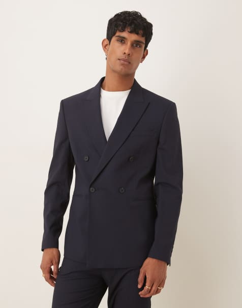 ASOS DESIGN - Marineblå dobbeltradet habitjakke i slim fit - view 1